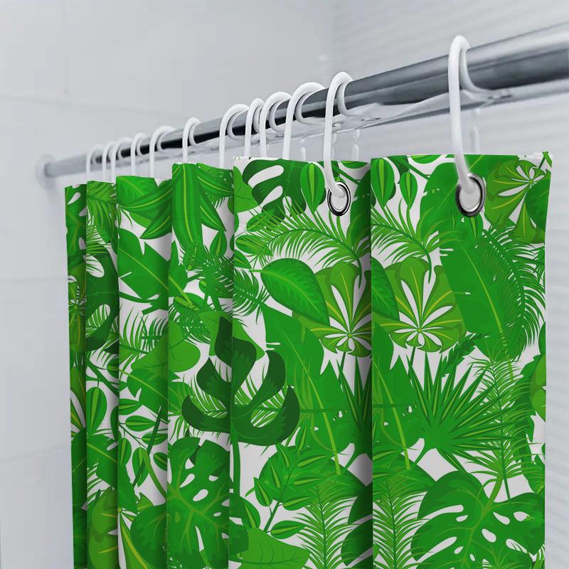 Green Palm Leaves Shower Curtain Waterproof Bathroom Decor For Home Decoration 69X70 Inches Green