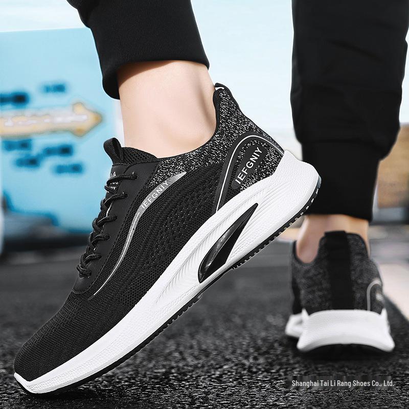 2025 Men's Black Breathable Mesh Running Shoes - Odor-Resistant Casual Lightweight Sneakers