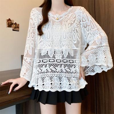 DIMANAF 2025 Nieuwe Zomer Basic Shirt Dames Blouse Tops T-shirts Kant Los Wit Kort T-shirts