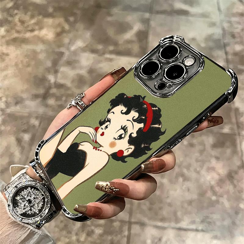 B-Bettys B-Boops Girl Plating Phone Case For Iphone 16 17 Pro Max Air 16E 14 15 Plus 12 13 Mini Anti-Fall Airabag Cover