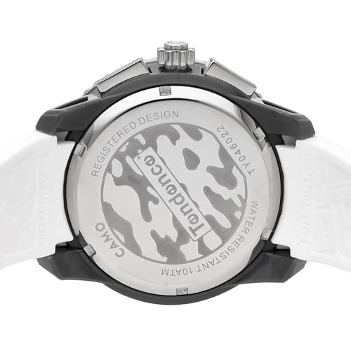 TENDENCE Men's GULLIVER Round CAMO Watch (TY046022-WH), Quartz Movement, 5 ATM Water Resistance, Mineral Glass, Gray Dial, Stainless Steel/Synthetic R