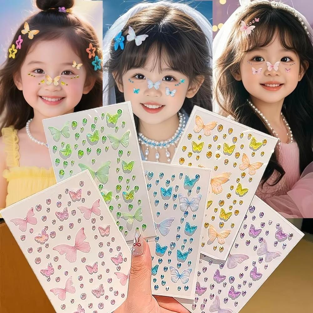Resin Rhinestone Face Stickers Self-adhesive Butterfly Decals DIY Decoration