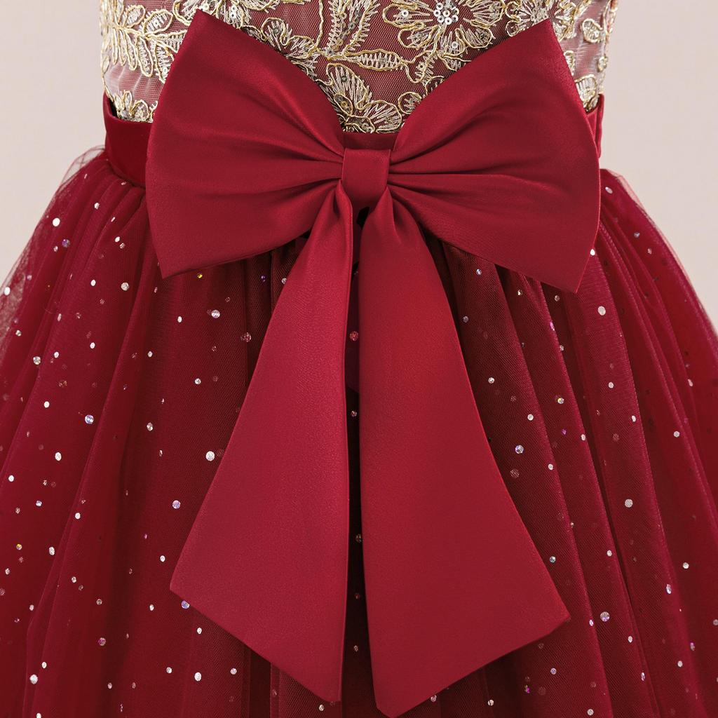Sukienka księżniczki z tiulu dla dziewczynek - Puszysta, z kokardą, sukienka dla druhny, na wesele i bal