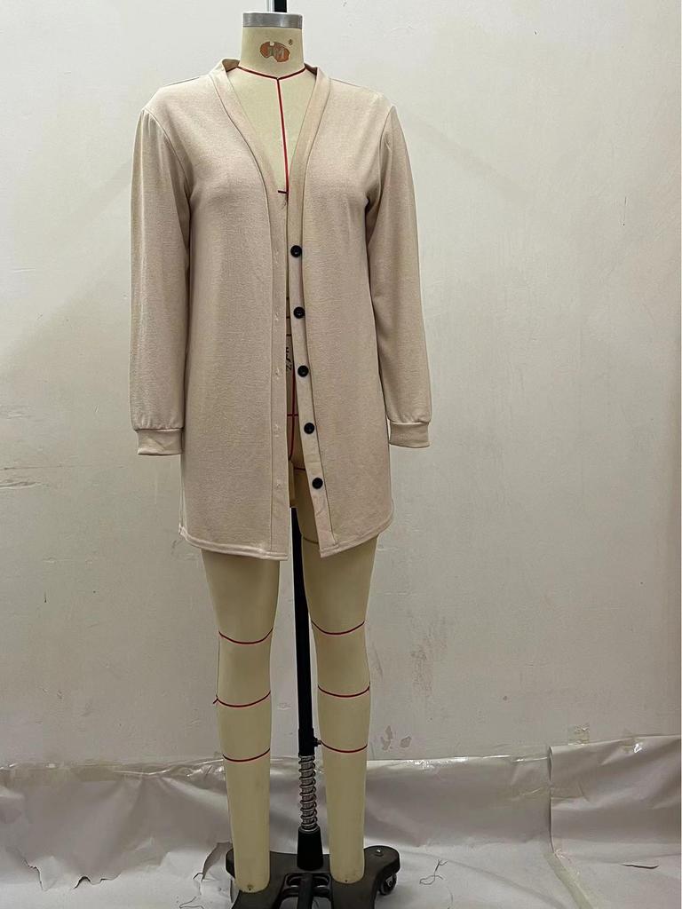 2023 Women's Long-Sleeve Solid Color Knitted Three-Piece Suit