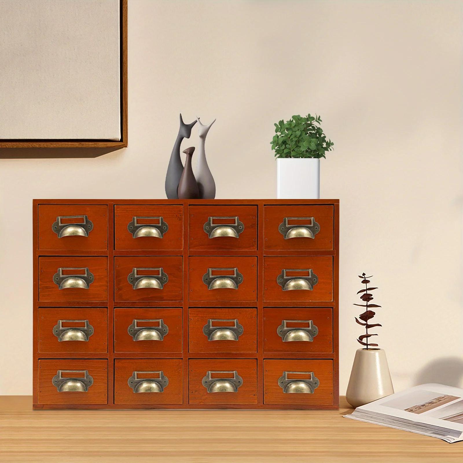 

Настольный ящик для хранения с 16 отделениями (ручка-ракушка) - коричневый, , , подходит для дома, офиса, небольшой мастерской, United States