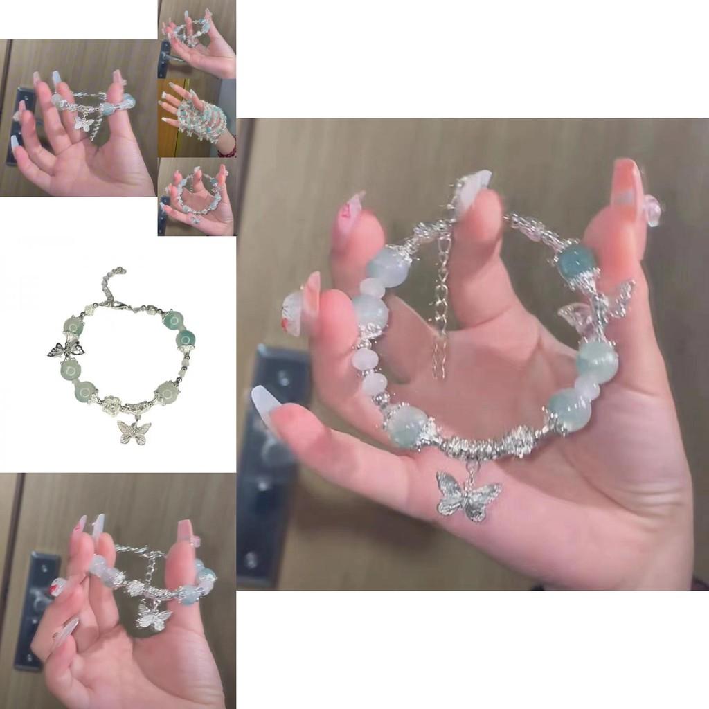 Luxurious Butterfly Charm Bracelet With Gradient Glass Beads For Women