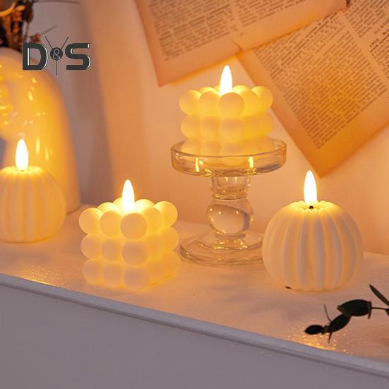 Magic Bubble Candle Light Battery Operated Flickering Flameless LED Square Pumpkin Fake Candle for Festival Party Atmosphere