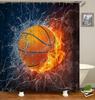 3D Basketball Shower Curtain Sets For Boys Teens Athlete Gym Theme Sports Bathroom Curtain Polyester Waterproof Shower Curtain