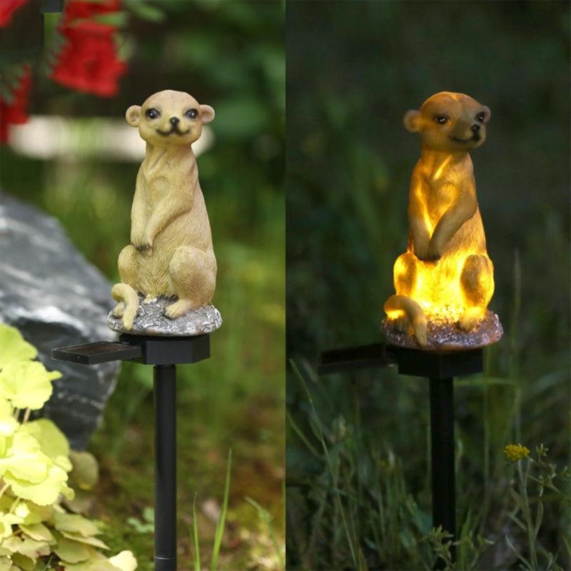 Solar Resin Lights Ground Mounted Fox Mongoose Lamp Decorative Outdoor Garden Courtyard Lights Garden Roadside LED Night Lamp
