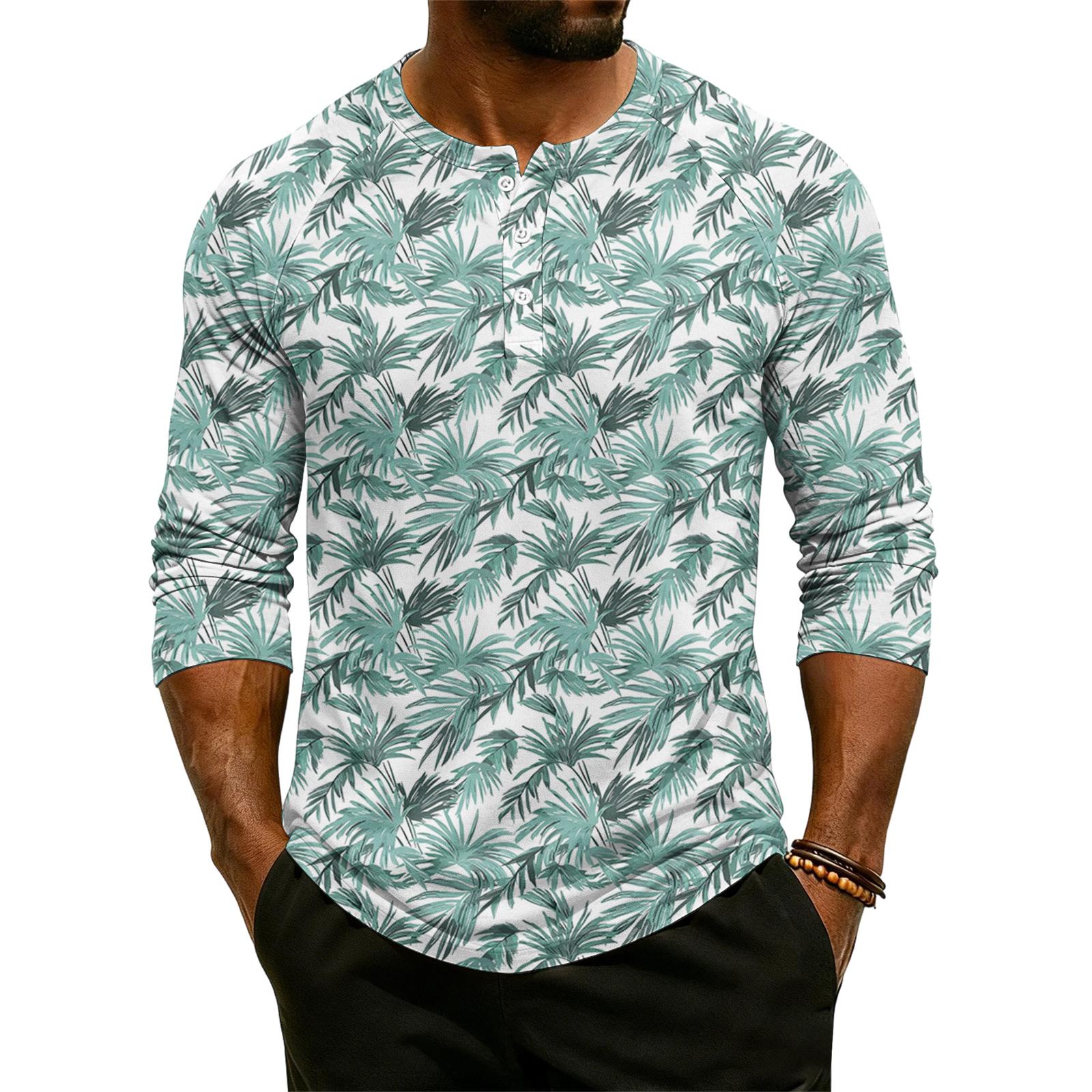 

Men s Button-Down Contrast Raglan 3/4 Sleeve Top S