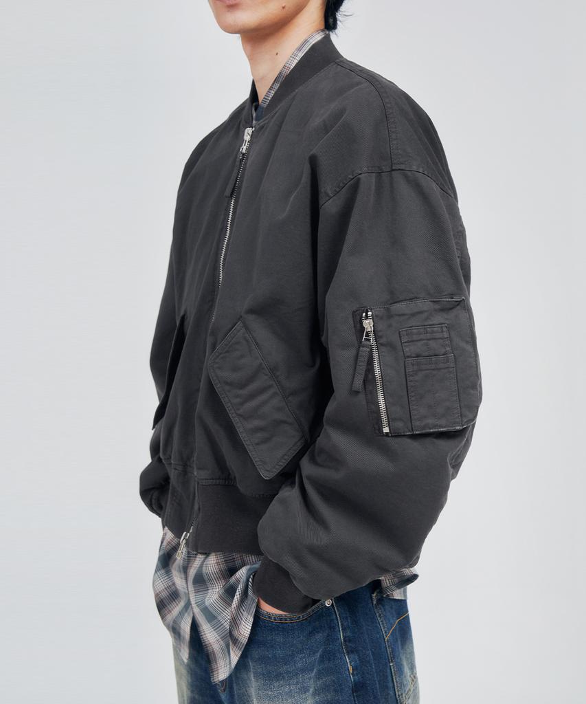 Intempomood Washed Canvas Flight Jacket_Smoke Charcoal