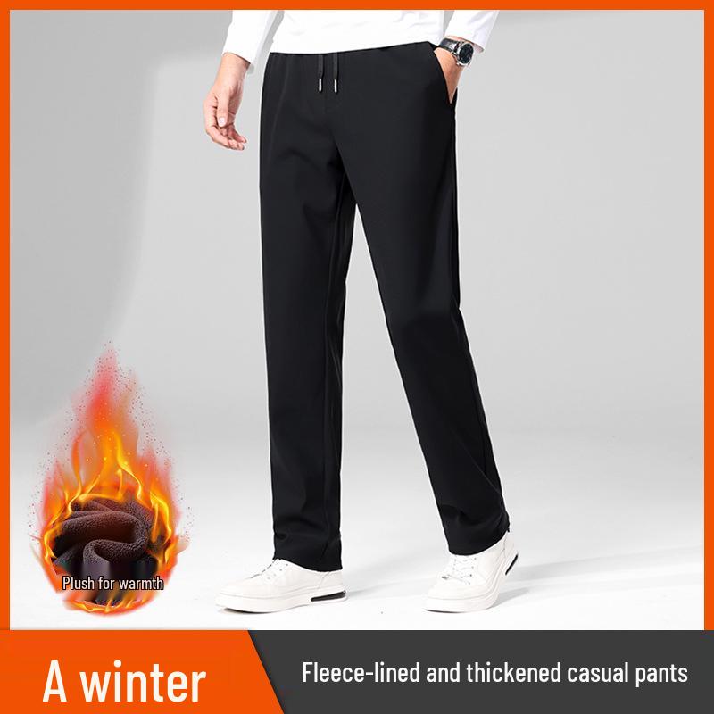 Jin'an Men's High-Elastic Fleece-Lined Straight-Leg Casual Pants for Autumn and Winter