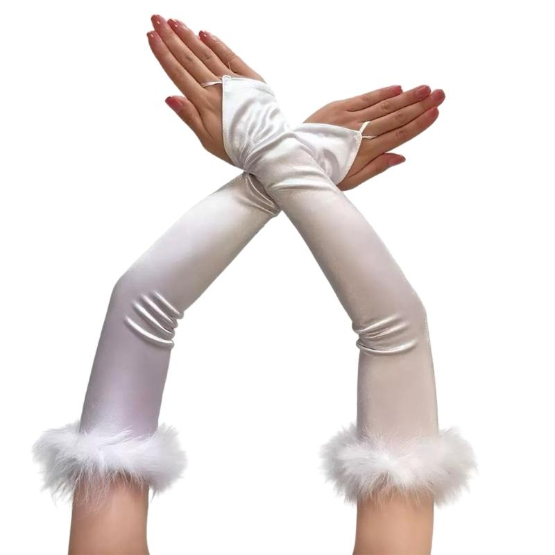 Feathered Chain Formal Evening Gloves Flexible Cotton Stretch Fabric Traditional Black White Stage Gloves