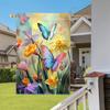1pc Spring & Summer Floral Garden Flag Double-Sided Polyester Welcome Butterfly & Chrysanthemum Yard Decor, Outdoor Lawn Decoration, No Electricity Ne