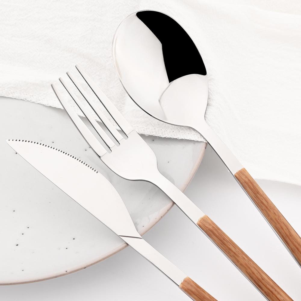 Imitation Wood Handle Cutlery Set Western Stainless Steel Tableware Set 16/24/30Pcs Kitchen Knife Fork Spoon Dinnerware Set