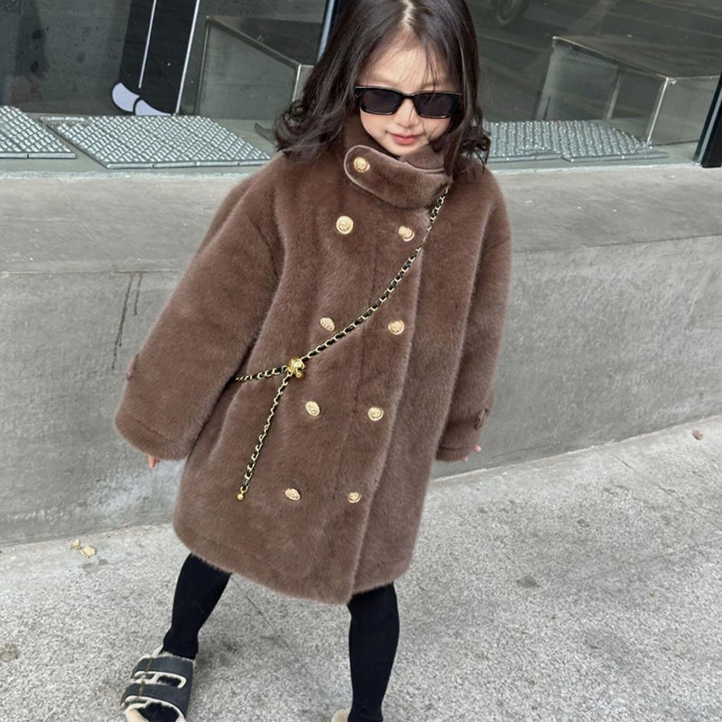 Imitation Mink Velvet Jackets Girls Autumn Winter Loose White Casual Sweater Coat Kids Jacket