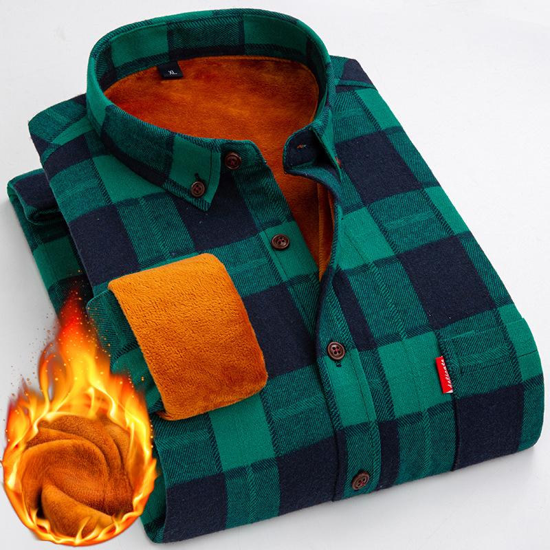 Men's Fashion Men's Plaid Warm Shirt Winter Korean Style Slim Plus Fleece Handsome Men's Shirt Jacket