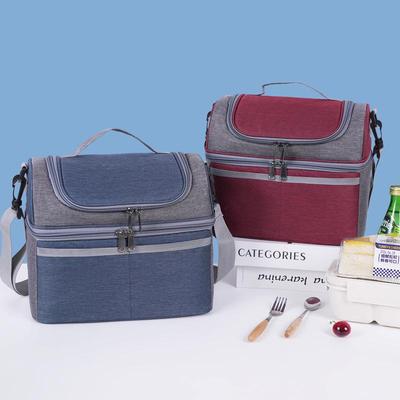 Dual-Layer Color-Block Insulated Lunch Bag - Stylish, Crossbody or Hand-Carried, Large Capacity for Bento