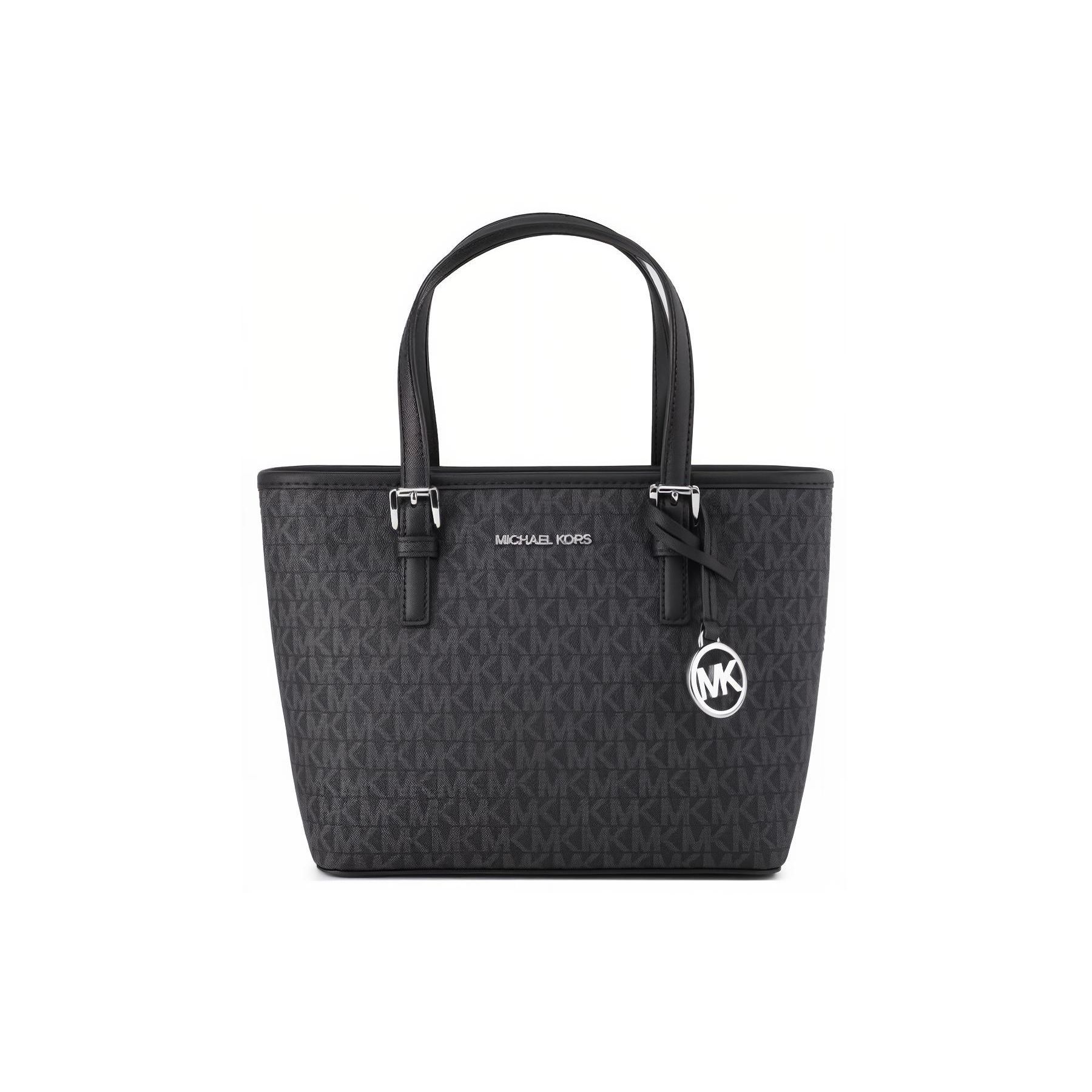 Michael Kors Jet Set Monogram Vintage PVC Tote Bag Women tote Black 35T9STVT0B-BLACK Basic Set (Bag+Dust Bag)