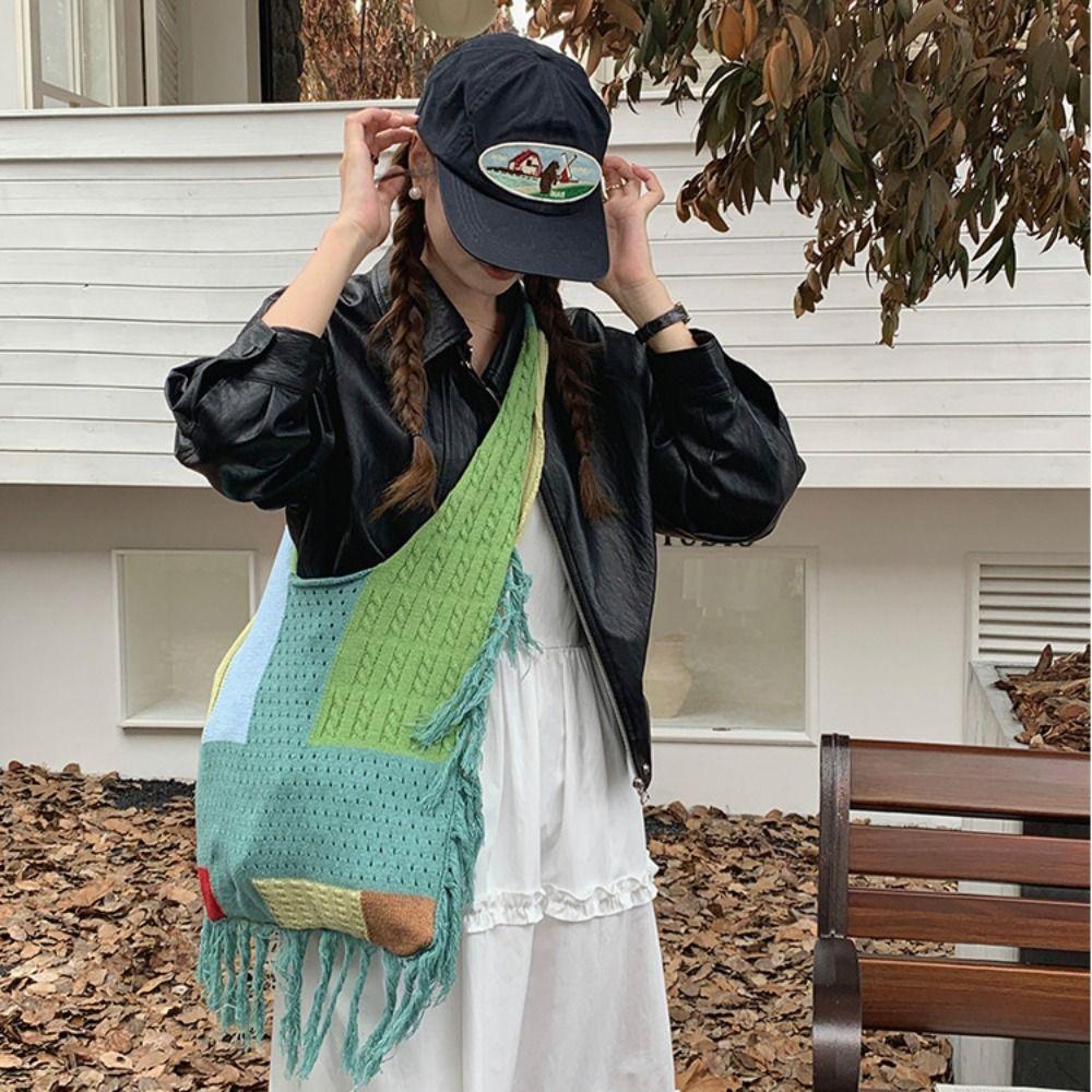 Casual Hollow Crochet Bag Soft Commuting Tote Bag Trendy Boho Style Handbag Outdoor