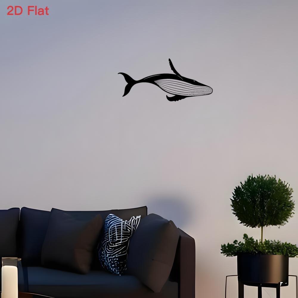 2D Flat Majestic Whale Iron Wall Art Laser Cut Tail Body Design Marine Nautical Decor for Bedroom Office Coastal Spaces