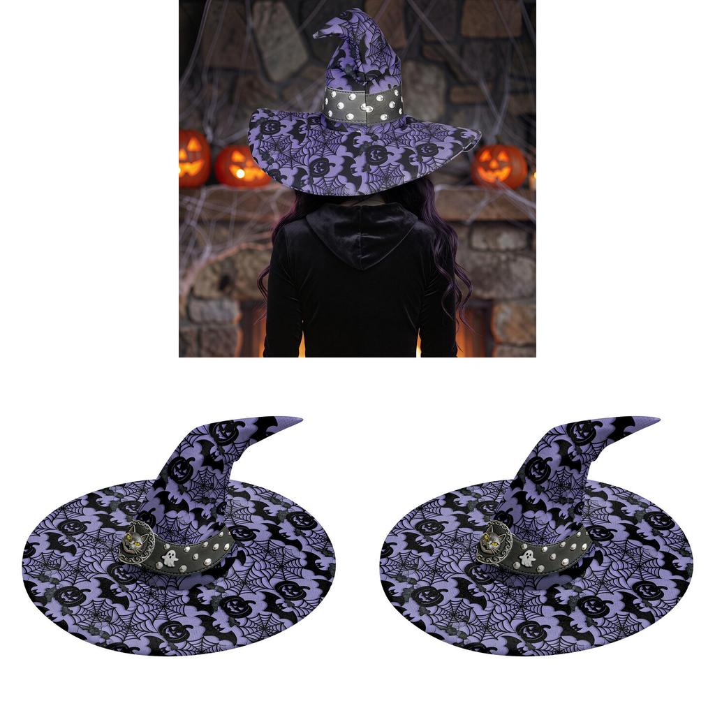 Halloween Witch Hat Costume With Bat And Pumpkin Print For Stage Performance And Party Decor