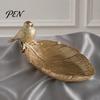 Small Item Organizer Elegant Bird Leaf Shaped Trinket Dish, Resin Jewelry Tray, Vintage Gold Ring Aesthetic Room Decorations Holder for Nightstand