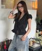 Geulouhaideu Copedi Satin Strap Short Sleeve Blouse_Black