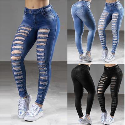 2024 Women'S Jeans Street Trendy Washed Cotton Denim Dark High Waist Blue Pants Women
