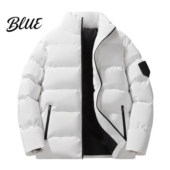 Zipper Closure Cotton Jacket with Long Sleeve Stand Collar Coat Men Zip-up Thickened Side Pockets