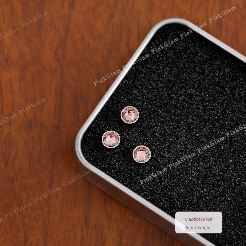 

Pinkglam Huazi 5mm Non-Pierced Magnetic Ear Studs Student Flash Ear Bone Stud Female Earring Ear Bone Pin Ear Clip Men [Ultra-thin magnetic] Classical rose S24