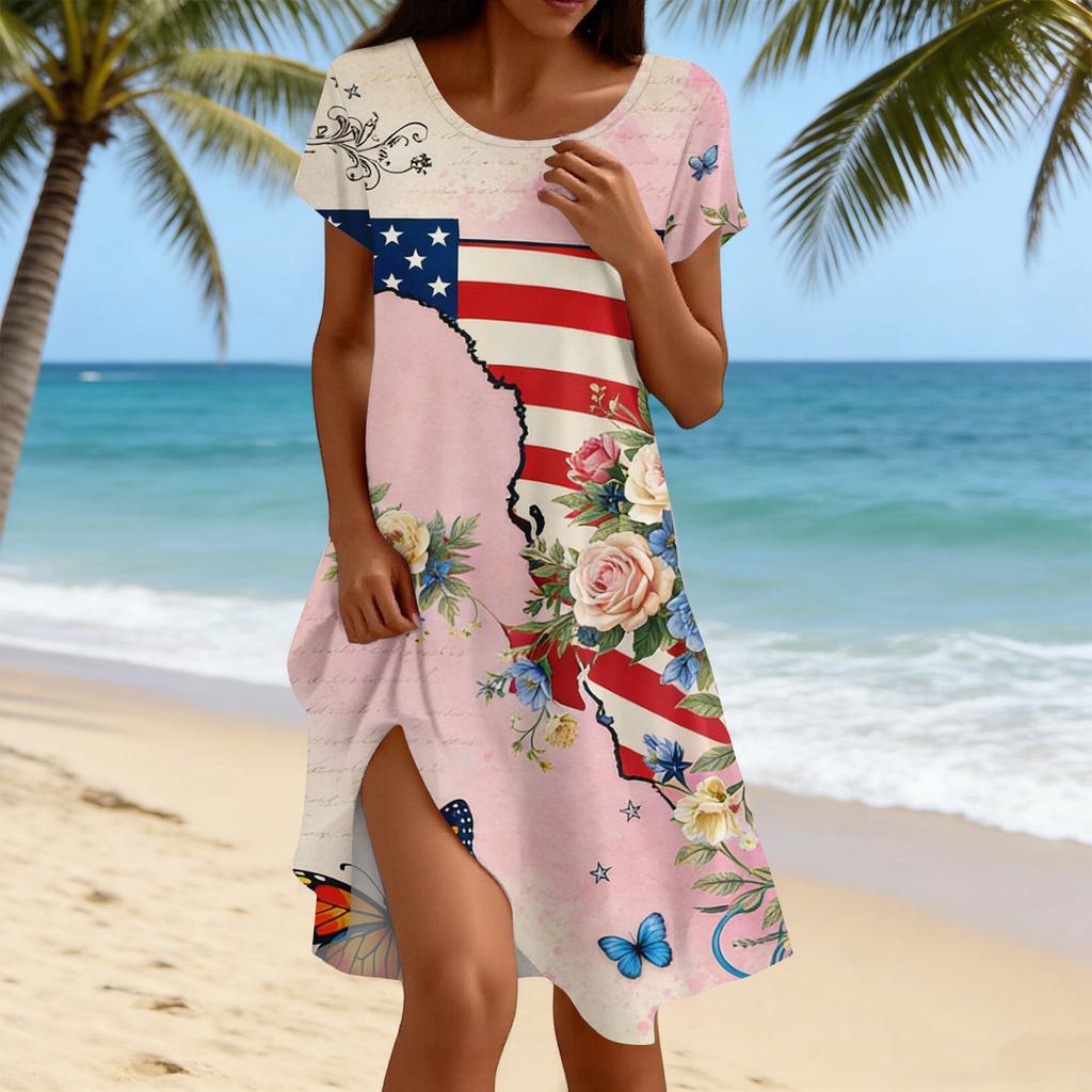 Women's Fashionable Casual Independence Day Print Dress