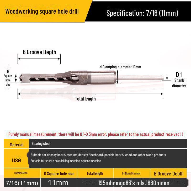 Wiertło do otworów kwadratowych w stolarce - wiertło ze stali łożyskowej do precyzyjnych otworów kwadratowych, dziurkowania i wykonywania otworów pod kątem.