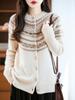 2025 Autumn/Winter 100% Wool Fair Isle Thick Cashmere Cardigan Sweater – Small Fragrance Style