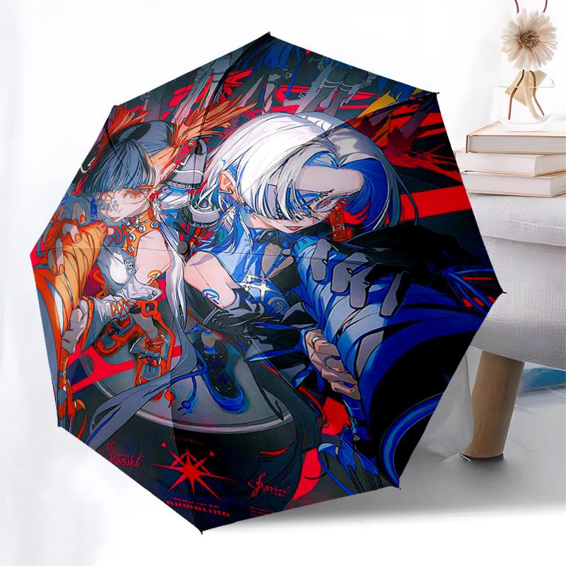 1pc Outdoor Umbrella with "Rumbling" Artwork - Automatic Opening/Closing, Portable 3-Fold Design, 8-Rib Iron Frame - Perfect Gift for Fans, Trave