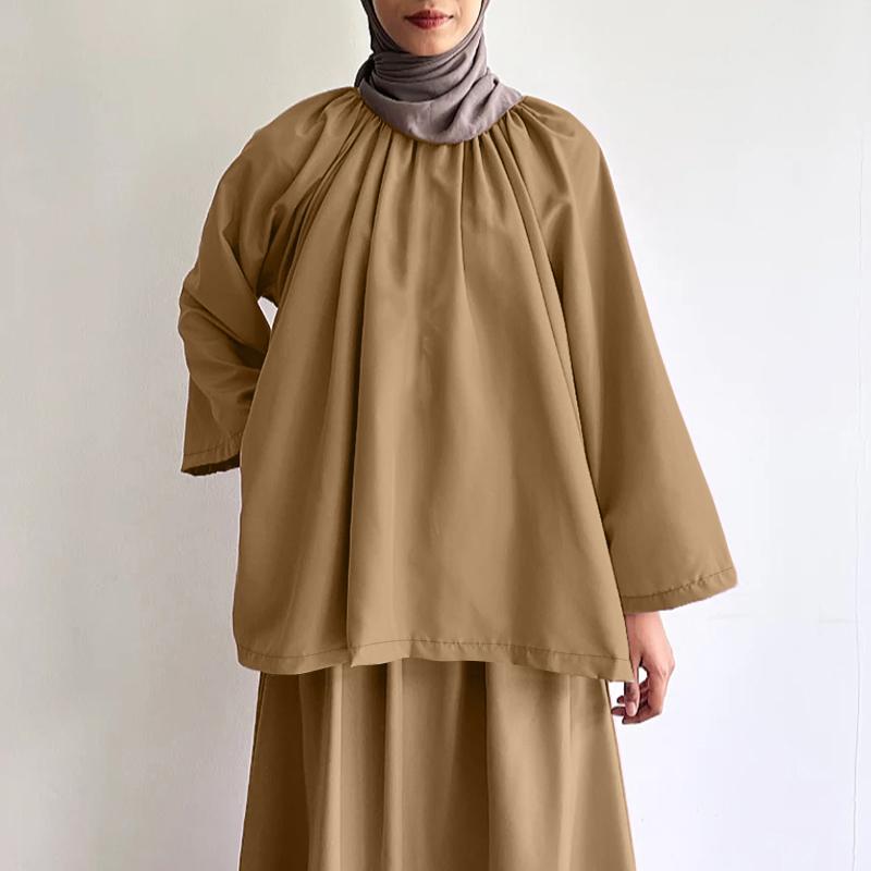 

ZANZEA Женская повседневная однотонная свободная блузка с круглым вырезом и рукавом 3/4 5XL светло-коричневого