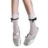 Chaussettes Velours Respirantes Hautes sur le Genou Bordure en Dentelle Nœud Élastique Antidérapant Mi-Mollet pour Port Quotidien Événement Spécial