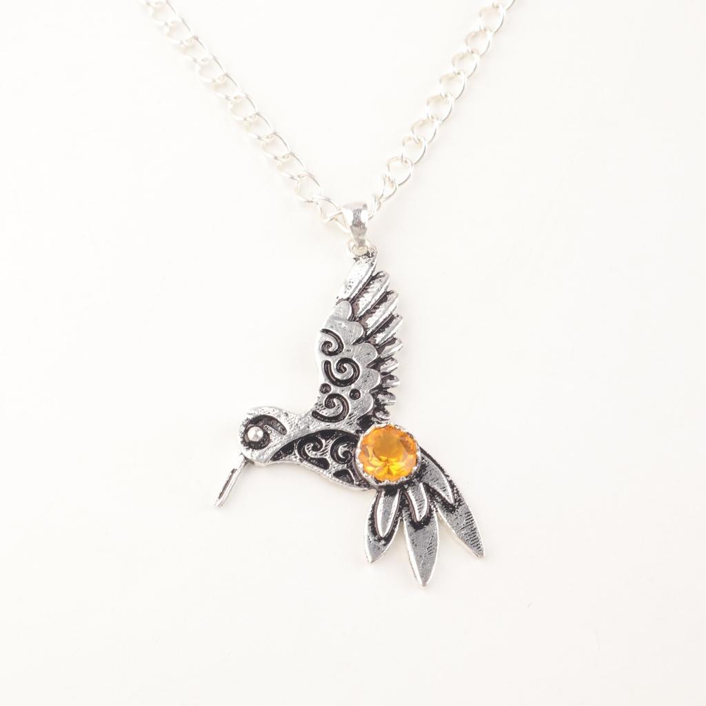 Citrine Gemstone 925 Sterling Silver Jewelry Antique Chain Pendant1.8" For Gift CP-20-12