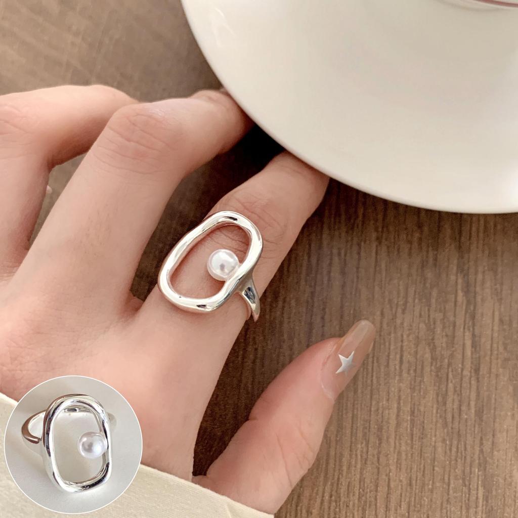S925 Silver-Plated Imitation Pearl Flower Ring – Elegant Retro Palace Style