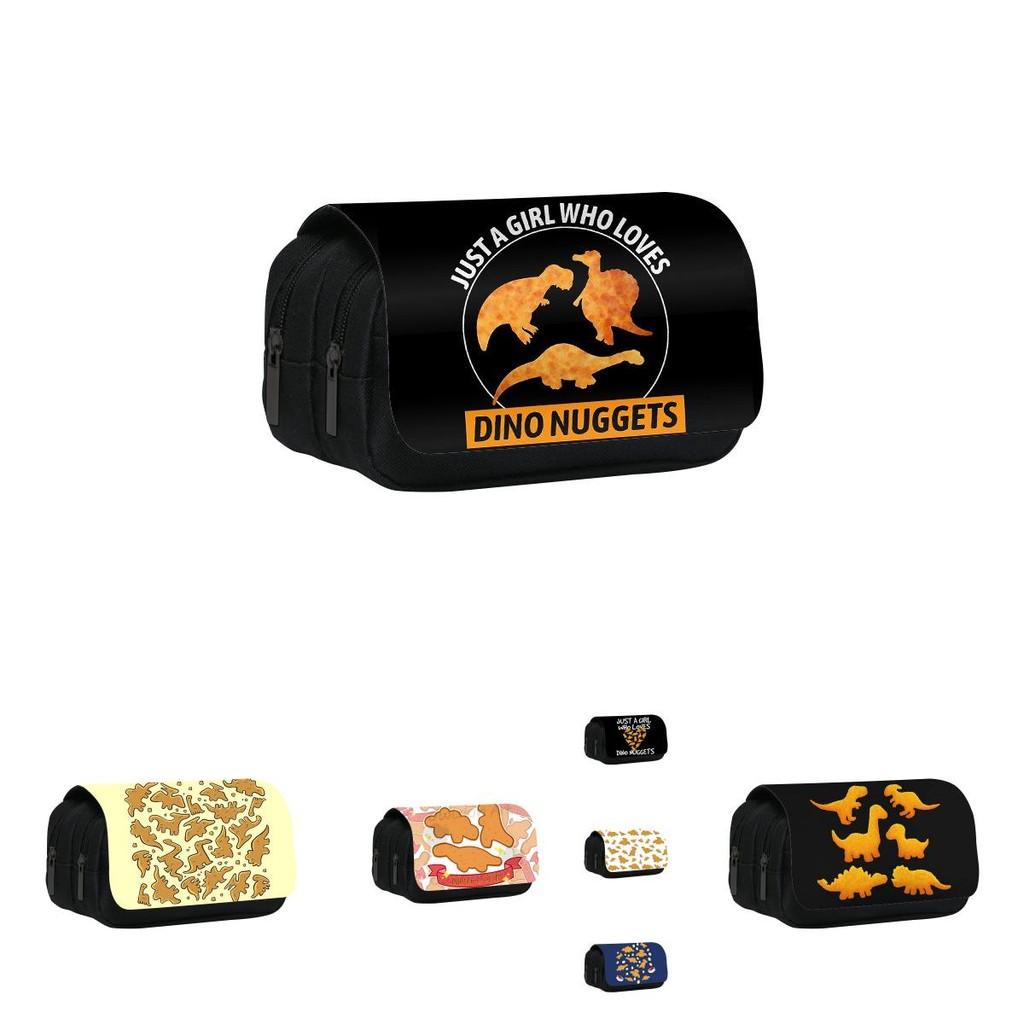 Dinosaur Chicken Nugget Double Layer Pencil Case With Nylon Material For Students And School Supplies