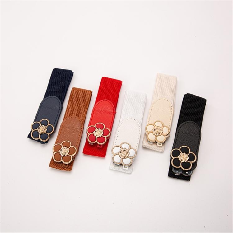 Stretch Waist Chain Oversized Flower Buckles PU Belt for Women Proms Stage and Club Party Casual Wear Elaborate Jewelry