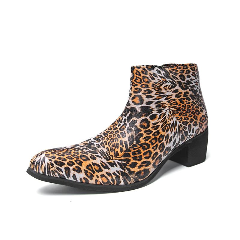 Large size leopard print Chelsea boots autumn and winter new short boots high top boots medium top leather shoes