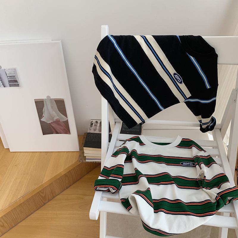 

Boys Striped Contrast Long Sleeve Casual T-Shirt – Trendy and Versatile 120 cm