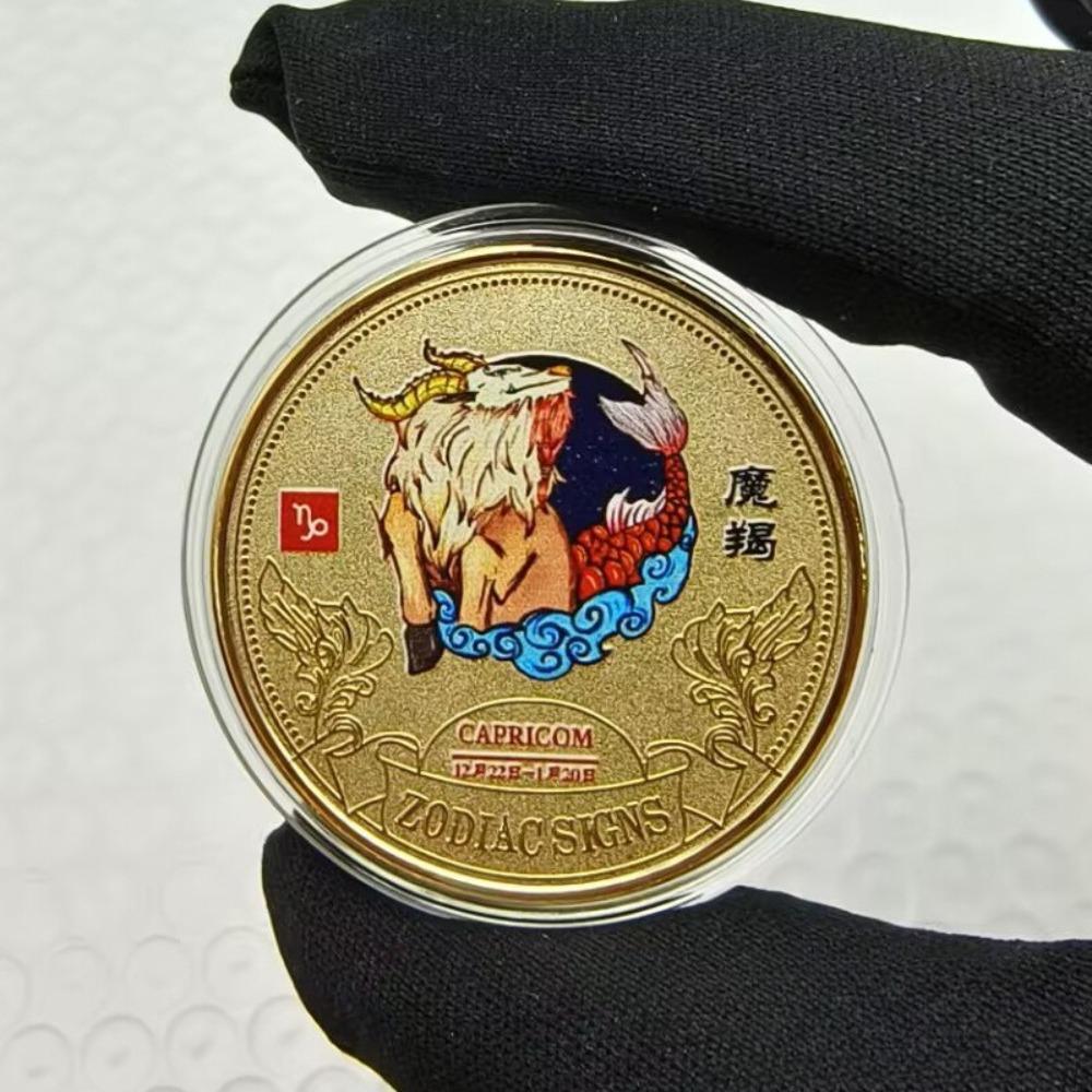 Twelve Zodiac Signs, Colored Coins, Metal Crafts, Lucky Coins, European and American Coins, Collecting, Playing with Coins, 12 Zodiac Signs Coins