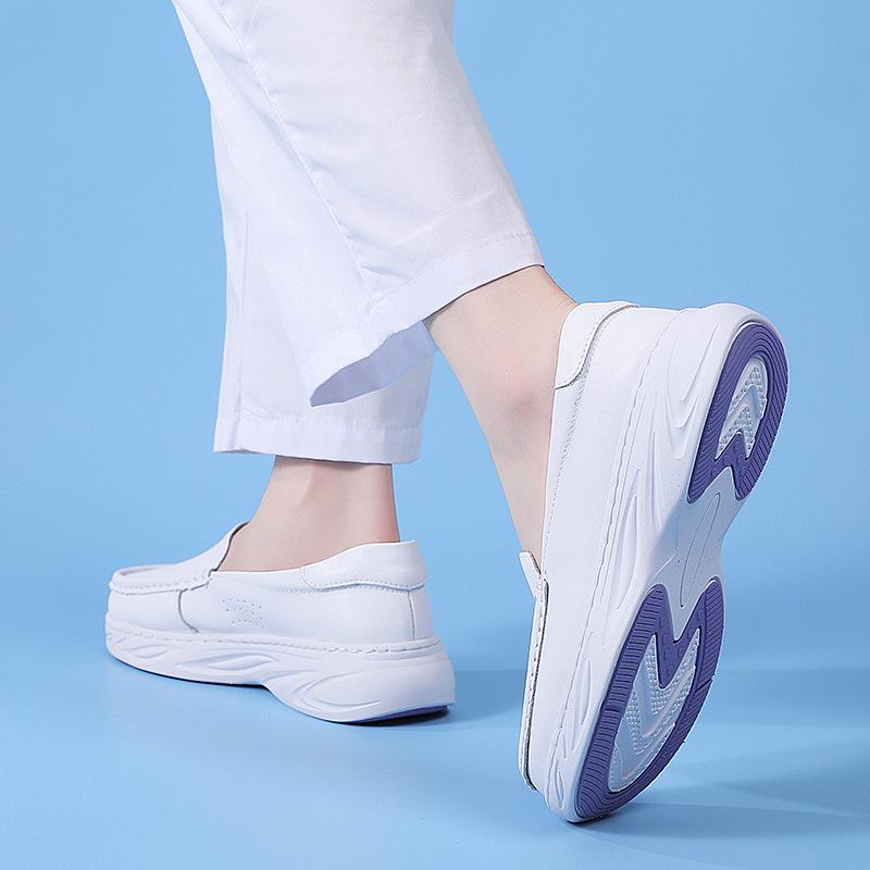 Genuine Leather Non-Slip Nurse Shoes with Soft, Breathable, Thick Sole