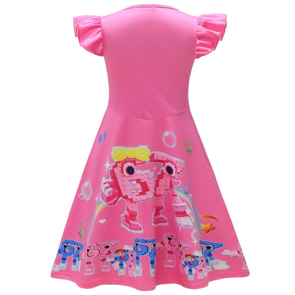 26249 Girls Steal a Brainrot 67 Printed Ruffle Casual Dress