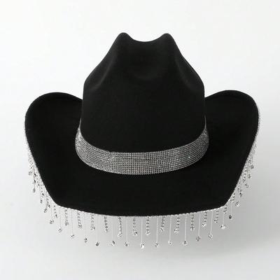 New One-word Top Hat Rhinestone Fringed Cowboy Hat Carnival Party Jazz Hat Personalized Western Cowboy Hat