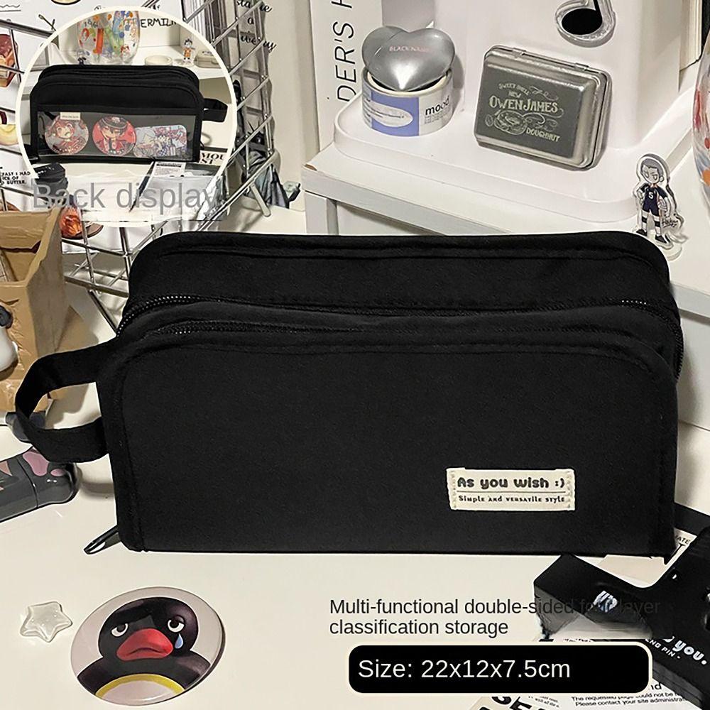 

Translucent partition Pencil Case with Handle Stationery Storage Pouch for Office School Supplies чёрный