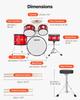 VEVOR Kids Drum Set, 5-Piece 16 in / 406.4 mm Junior Drum Sets, Beginner Drums Set with Adjustable Throne and Two Pairs of Drumsticks