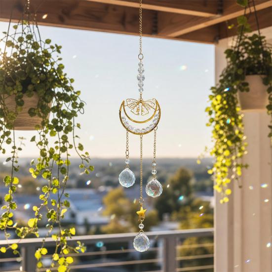 Cattura Sole in Cristallo Suncatcher con Luna Farfalla & Falena, Cattura Sole a Prisma per Decorazione da Appendere alle Finestre, Generatore di Arcobaleno per Giardino sul Soffitto